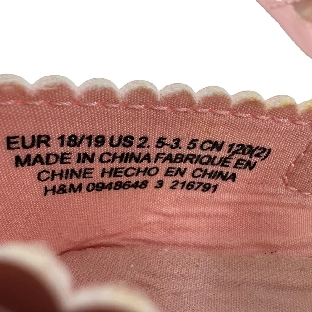 H&M Pink Patent Scalloped Edge Hook And Loop Mary Janes Size 2 Toddler Girl's